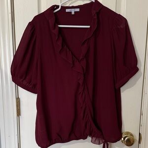 Naked Zebra Burgundy Ruffle Blouse